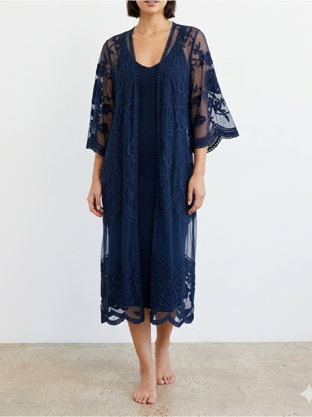 Blue Rain Navy Floral Sheer Swim Cover-Up